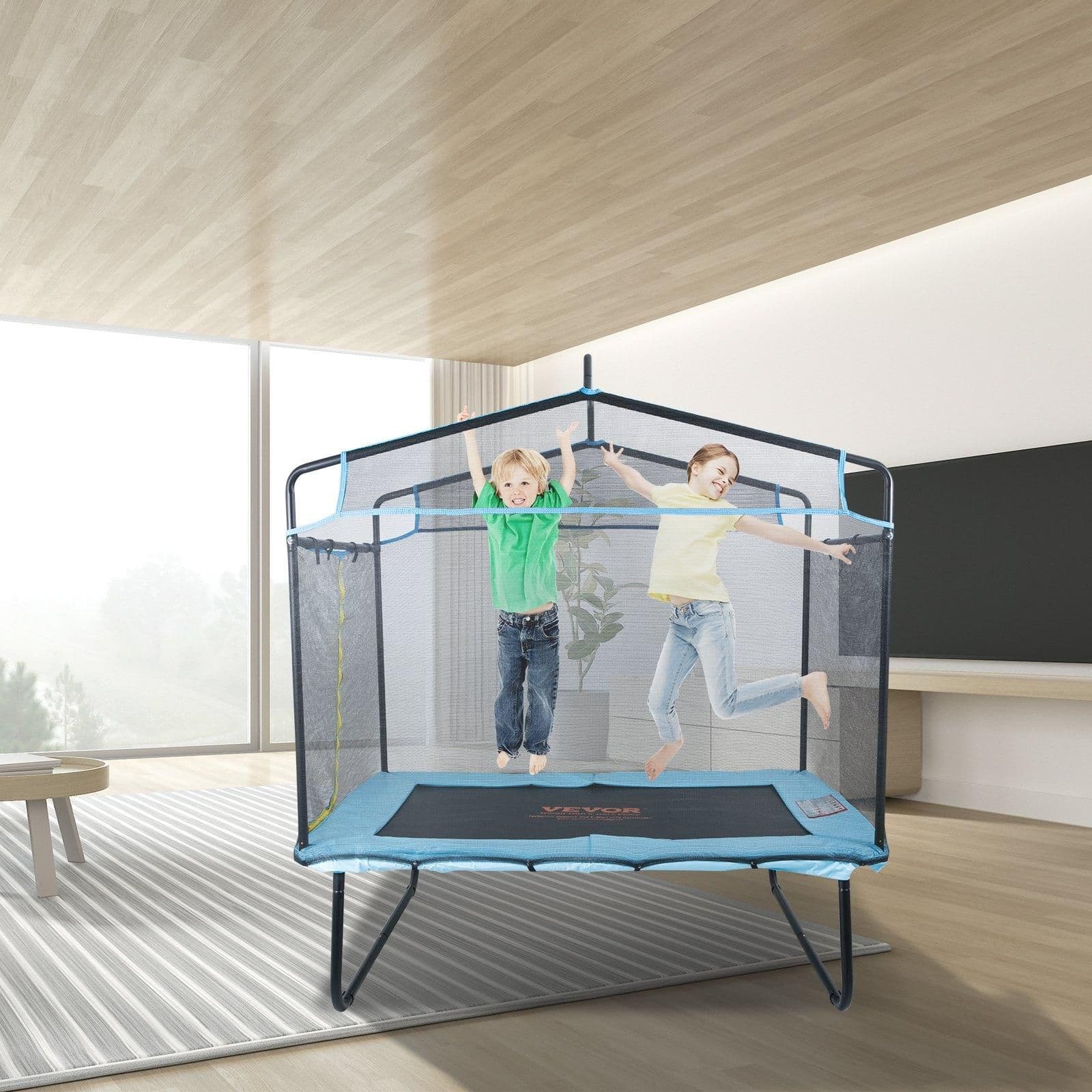 image-VEVOR 6FT Trampoline for Kids, 72" Indoor/Outdoor Toddlers Trampoline, Mini Baby Trampoline with Safety Enclosure Net, Gymnastics Bar, Hammock, Recreational Trampoline Birthday Gift for 3+ Years Kids