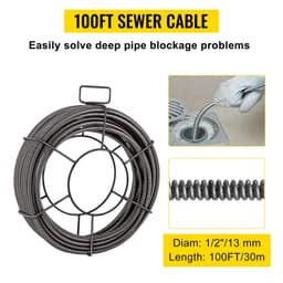 image-VEVOR Drain Cleaning Cable 100 Feet x 1/2 Inch Solid Core Cable Sewer Cable Drain Auger Cable Cleaner Snake Clog Pipe Drain Cleaning Cable Sewer Drain Auger Snake Pipe