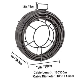 image-VEVOR Drain Cleaning Cable 100 Feet x 1/2 Inch Solid Core Cable Sewer Cable Drain Auger Cable Cleaner Snake Clog Pipe Drain Cleaning Cable Sewer Drain Auger Snake Pipe