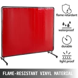 image-VEVOR Welding Screen with Frame 8' x 6', Welding Curtain with 4 Wheels, Welding Protection Screen Red Flame-Resistant Vinyl, Portable Light-Proof Professional
