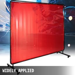 image-VEVOR Welding Screen with Frame 8' x 6', Welding Curtain with 4 Wheels, Welding Protection Screen Red Flame-Resistant Vinyl, Portable Light-Proof Professional