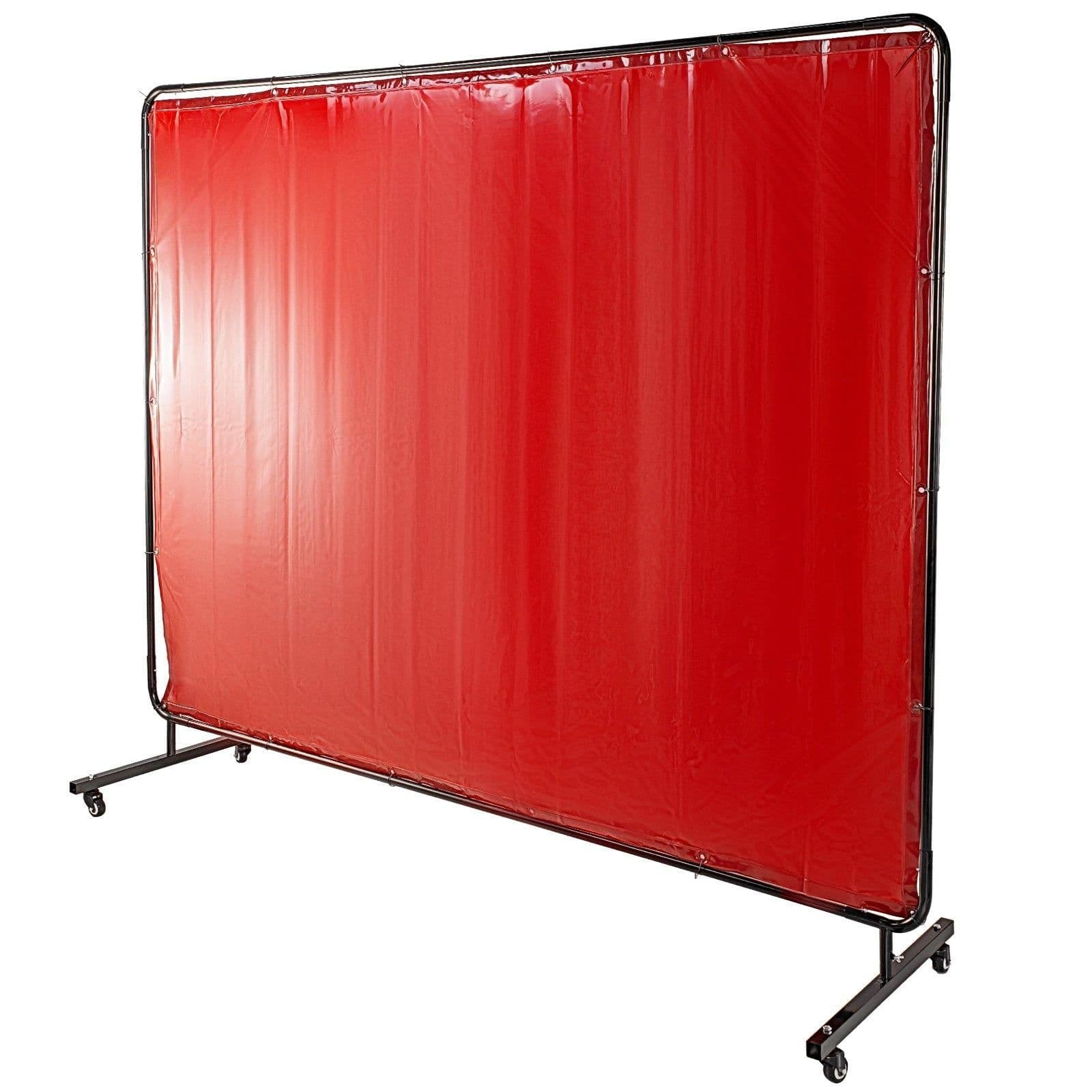 image-VEVOR Welding Screen with Frame 8' x 6', Welding Curtain with 4 Wheels, Welding Protection Screen Red Flame-Resistant Vinyl, Portable Light-Proof Professional