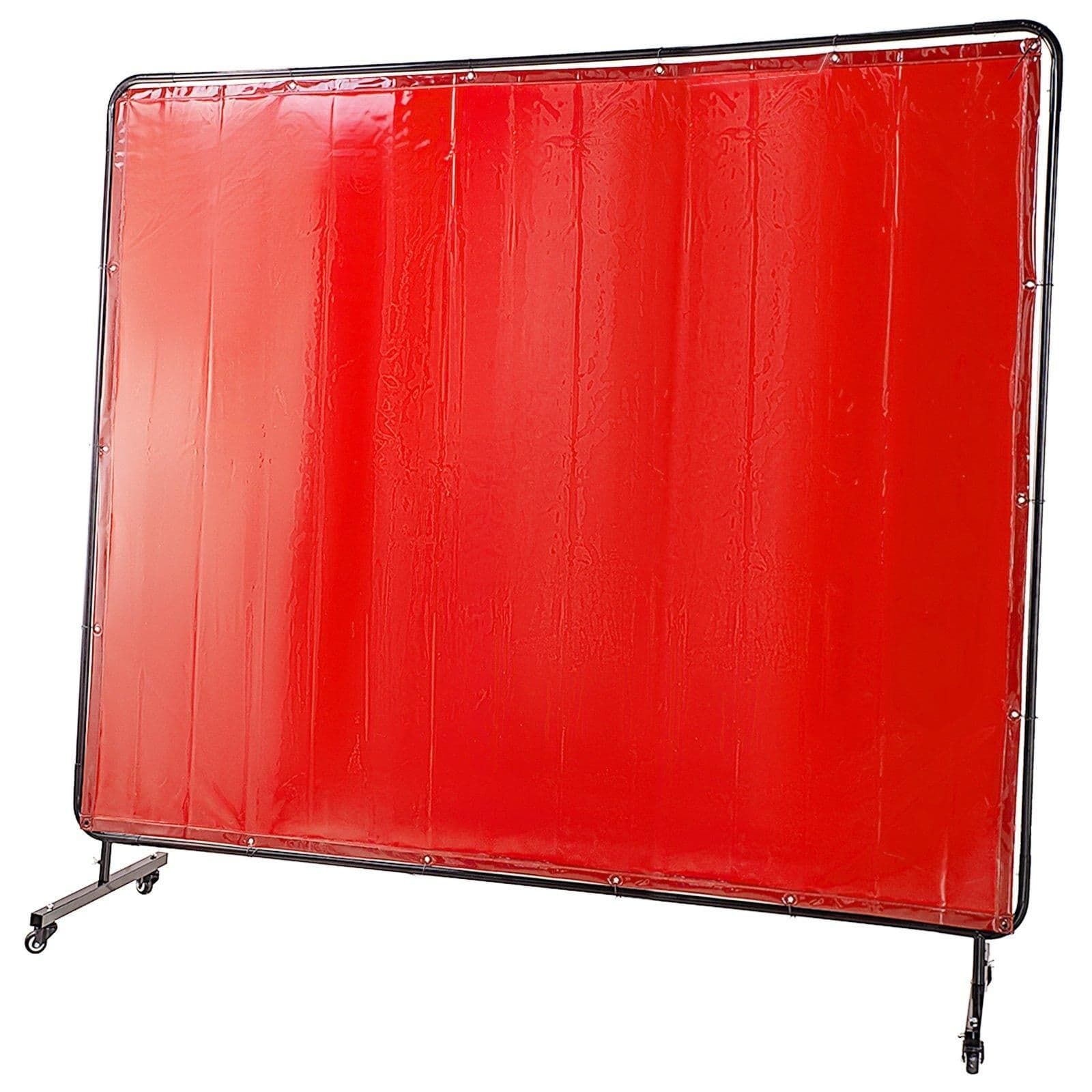 image-VEVOR Welding Screen with Frame 8' x 6', Welding Curtain with 4 Wheels, Welding Protection Screen Red Flame-Resistant Vinyl, Portable Light-Proof Professional