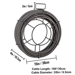 image-VEVOR Drain Cleaning Cable 100 FT x 3/8 Inch, Solid Core Steel Sewer Cable with 4 Cutter for 2" to 4" Pipes, Sewer Auger Cleaner Cable for Sink, Floor Drain, Toilet