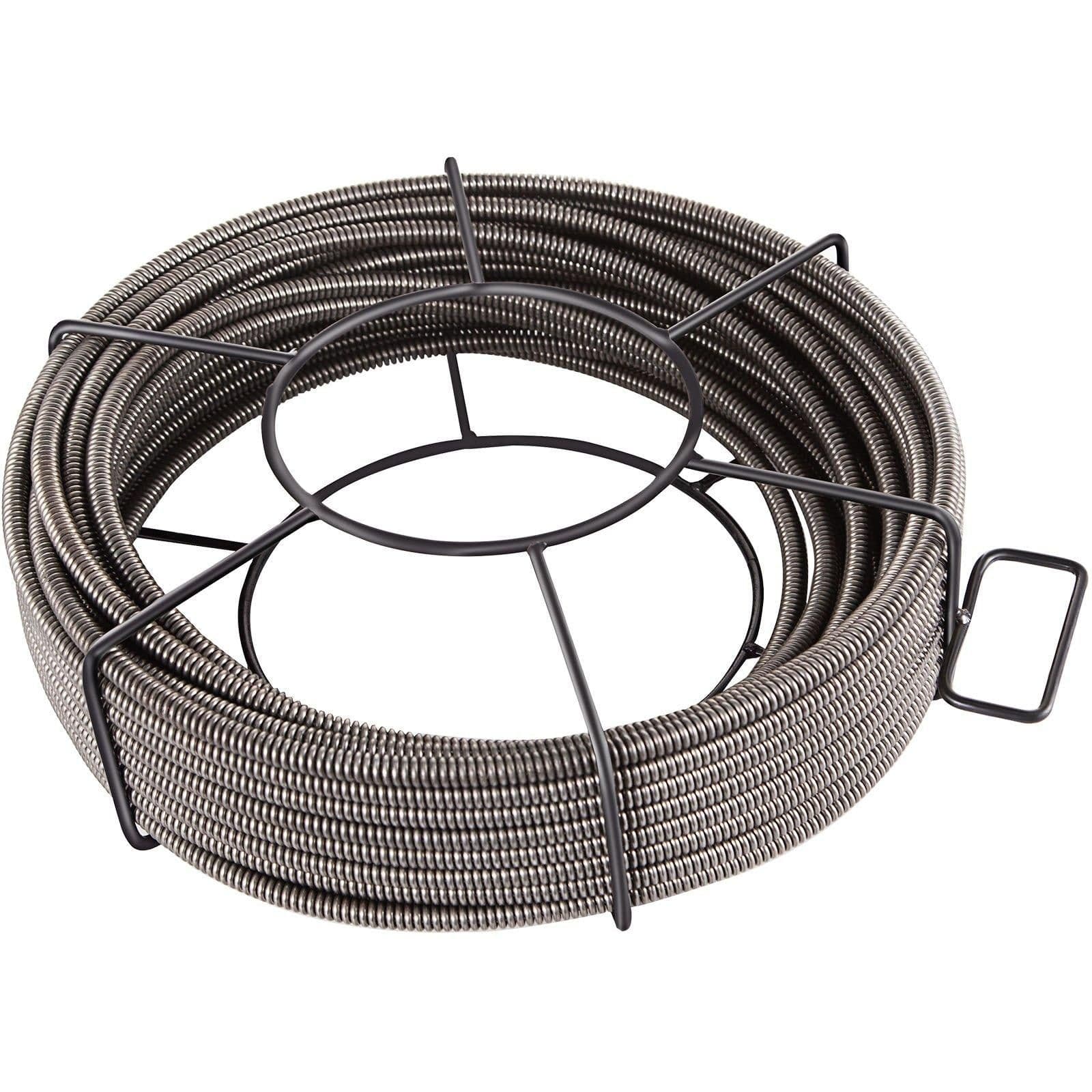 image-VEVOR Drain Cleaning Cable 100 FT x 3/8 Inch, Solid Core Steel Sewer Cable with 4 Cutter for 2" to 4" Pipes, Sewer Auger Cleaner Cable for Sink, Floor Drain, Toilet