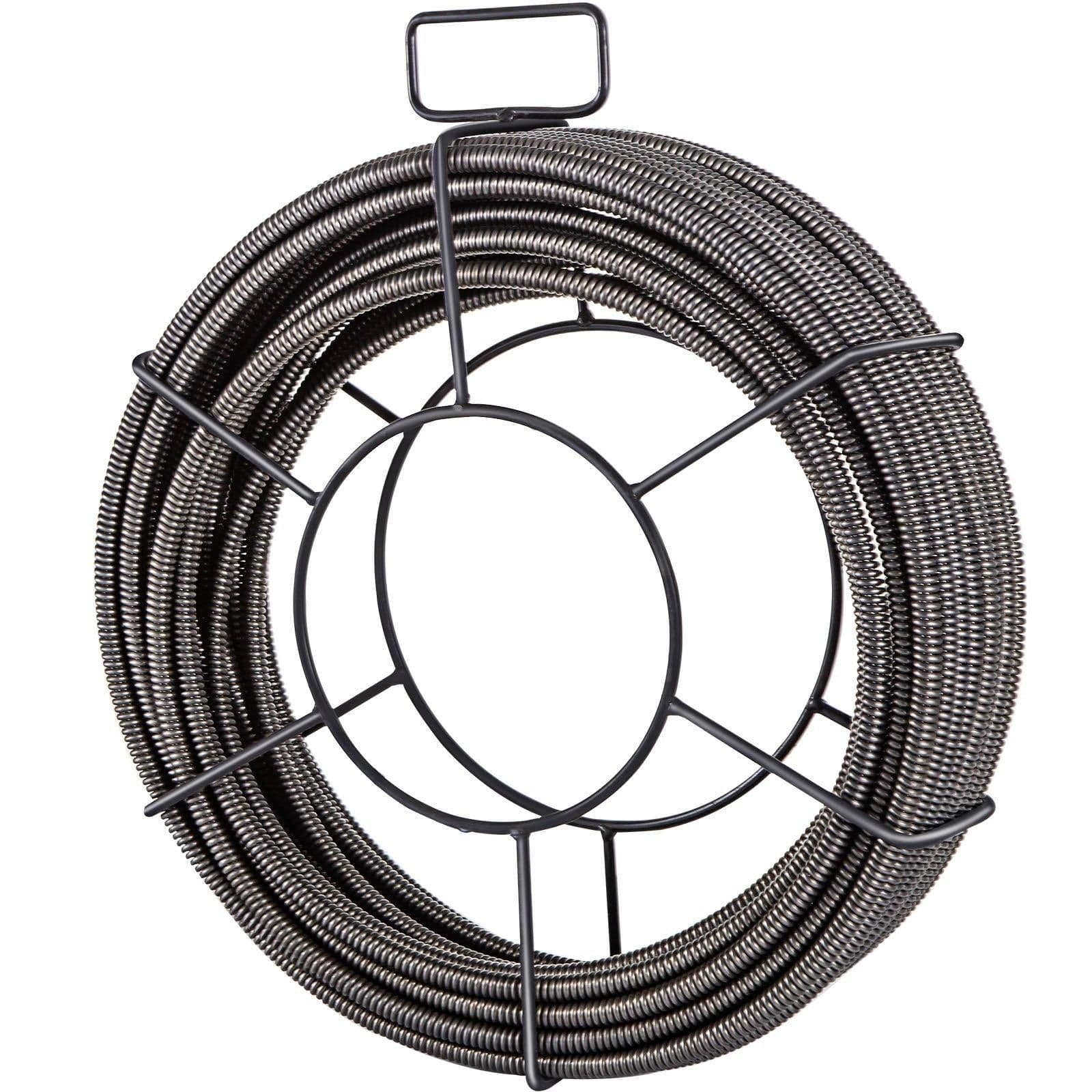 image-VEVOR Drain Cleaning Cable 100 FT x 3/8 Inch, Solid Core Steel Sewer Cable with 4 Cutter for 2" to 4" Pipes, Sewer Auger Cleaner Cable for Sink, Floor Drain, Toilet