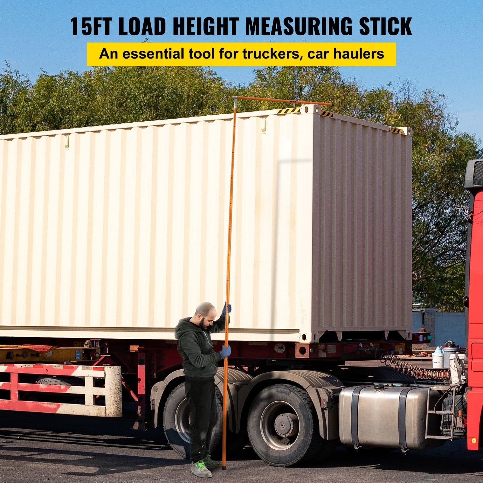 image-VEVOR Load Height Measuring Stick, 15' Sturdy Fiberglass Truck Height Stick with Adjustable Pole, Non-conductive Truck Height Measuring Stick with Carrying Bag, Height Stick for Trucks, Car Haulers