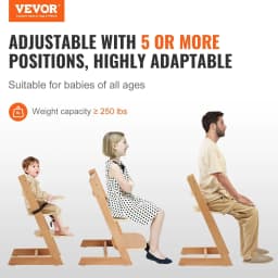 image-VEVOR Wooden High Chair for Babies & Toddlers, Convertible Adjustable Feeding Chair, Eat & Grow High Chair with Tray, Grow with Kid Portable Baby Dining Booster Seat, Beech Wood Toddler Chair, Natural