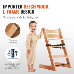 image-VEVOR Wooden High Chair for Babies & Toddlers, Convertible Adjustable Feeding Chair, Eat & Grow High Chair with Tray, Grow with Kid Portable Baby Dining Booster Seat, Beech Wood Toddler Chair, Natural