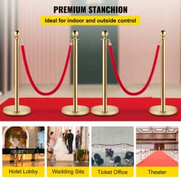 image-VEVOR Crowd Control Stanchion, Set of 4 Pieces Stanchion Set, Stanchion Set with 5 ft/1.5 m Red Velvet Rope, Crowd Control Barrier
