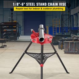 image-VEVOR 460-6 Tripod Pipe Chain Vise 1/8"-6" Capacity,Pipe Stand Portable Foldable Steel Legs,Pipe Jack Stands with Tool Tray, Tripod Stand Chain Vise Ideal for a Variety of Pipe Materials