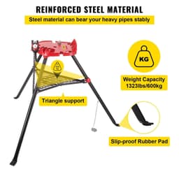 image-VEVOR 460-6 Tripod Pipe Chain Vise 1/8"-6" Capacity,Pipe Stand Portable Foldable Steel Legs,Pipe Jack Stands with Tool Tray, Tripod Stand Chain Vise Ideal for a Variety of Pipe Materials