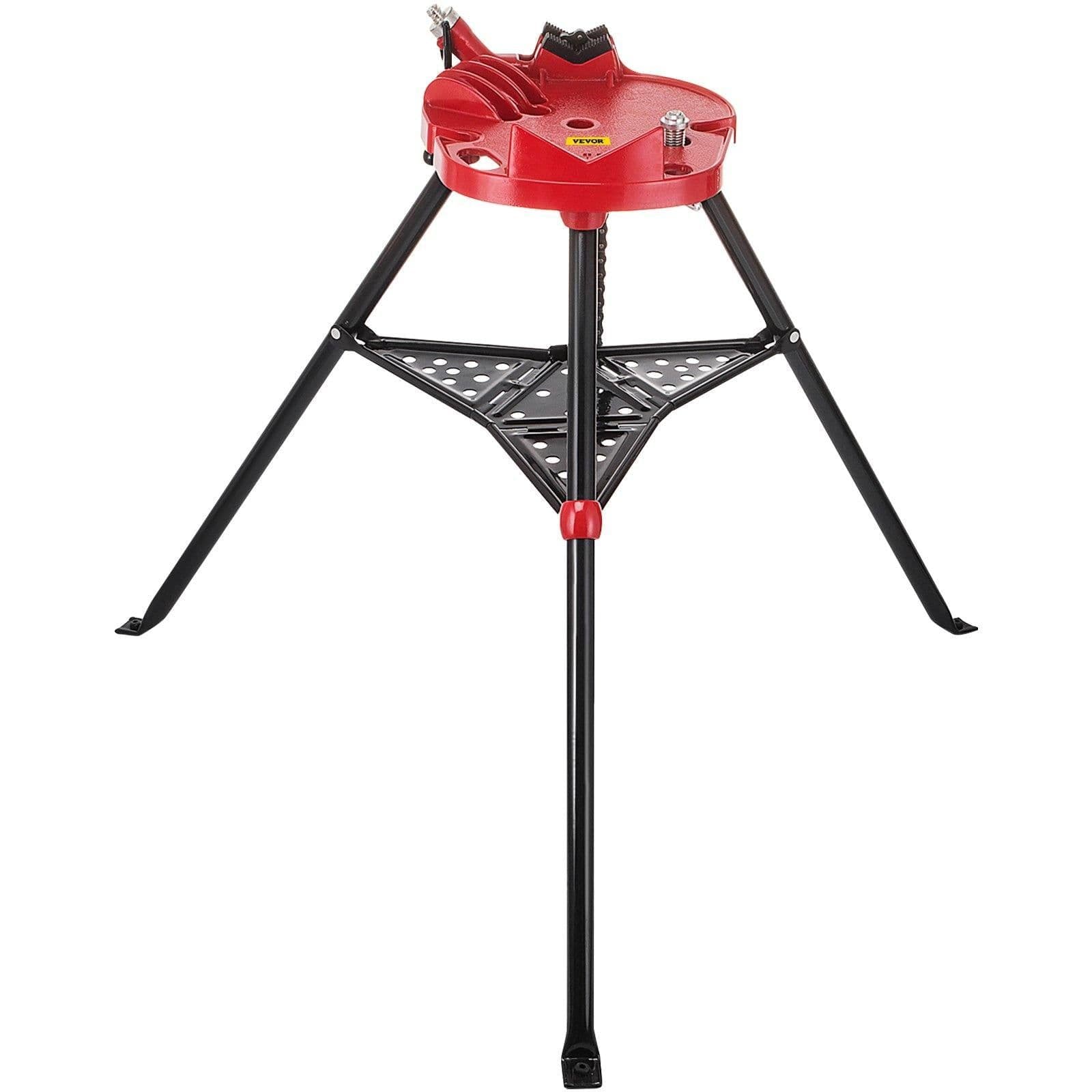 image-VEVOR 460-6 Tripod Pipe Chain Vise 1/8"-6" Capacity,Pipe Stand Portable Foldable Steel Legs,Pipe Jack Stands with Tool Tray, Tripod Stand Chain Vise Ideal for a Variety of Pipe Materials