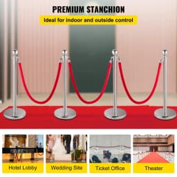 image-VEVOR Crowd Control Stanchion, Set of 4 Pieces Silver Stanchion Set, Stanchion Set with 5 ft/1.5 m Red Velvet Rope, Crowd Control Barrier