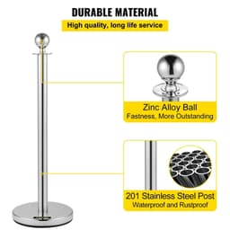 image-VEVOR Crowd Control Stanchion, Set of 4 Pieces Silver Stanchion Set, Stanchion Set with 5 ft/1.5 m Red Velvet Rope, Crowd Control Barrier
