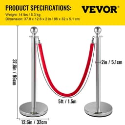 image-VEVOR Crowd Control Stanchion, Set of 4 Pieces Silver Stanchion Set, Stanchion Set with 5 ft/1.5 m Red Velvet Rope, Crowd Control Barrier