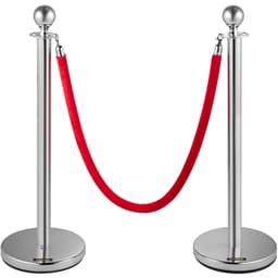 image-VEVOR Crowd Control Stanchion, Set of 4 Pieces Silver Stanchion Set, Stanchion Set with 5 ft/1.5 m Red Velvet Rope, Crowd Control Barrier