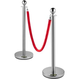 image-VEVOR Crowd Control Stanchion, Set of 4 Pieces Silver Stanchion Set, Stanchion Set with 5 ft/1.5 m Red Velvet Rope, Crowd Control Barrier