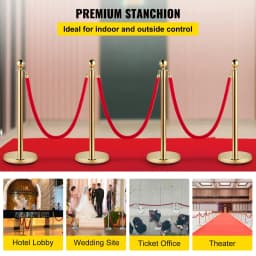 image-VEVOR 4PCS Gold Stanchion Posts Queue, 38 Inch Red Velvet Rope, Crowd Control Barriers Queue Line Rope, Barriers for Party Supplies
