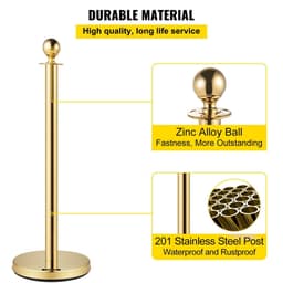 image-VEVOR 4PCS Gold Stanchion Posts Queue, 38 Inch Red Velvet Rope, Crowd Control Barriers Queue Line Rope, Barriers for Party Supplies