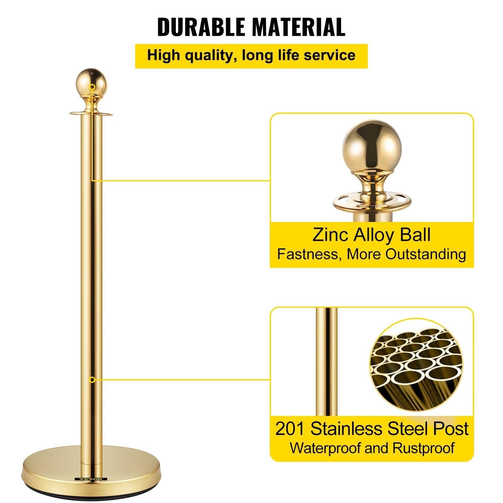 image-VEVOR 4PCS Gold Stanchion Posts Queue, 38 Inch Red Velvet Rope, Crowd Control Barriers Queue Line Rope, Barriers for Party Supplies