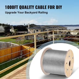 image-VEVOR Stainless Steel Cable 3/16"x 1000ft, T316 Marine Grade Deck Cable Railing, 1x19 Strands Construction Braided Aircraft Cable for Deck Rail String Lights Hanging Porch Fence DIY Baluster