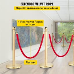 image-VEVOR 6 PCS Gold Stanchions Posts Stainless Steel Stanchion Queue Post Red Rope Retractable 38In for Both Indoor and Outdoor use.