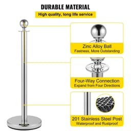 image-VEVOR Crowd Control Stanchion, Set of 8 Pieces Silver Stanchion Set, Stanchion Set with 5 ft/1.5 m Red Velvet Rope, Crowd Control Barrier with Sturdy Concrete and Metal Base
