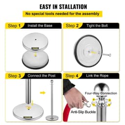 image-VEVOR Crowd Control Stanchion, Set of 8 Pieces Silver Stanchion Set, Stanchion Set with 5 ft/1.5 m Red Velvet Rope, Crowd Control Barrier with Sturdy Concrete and Metal Base