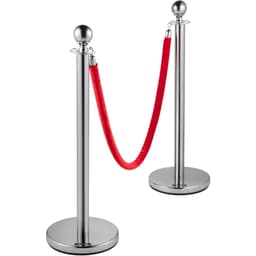 image-VEVOR 6 PCS Crowd Control Stanchion, Silver Stanchions Posts Stainless Steel Stanchion Queue Post Red Rope Retractable 38In for Both Indoor and Outdoor use.