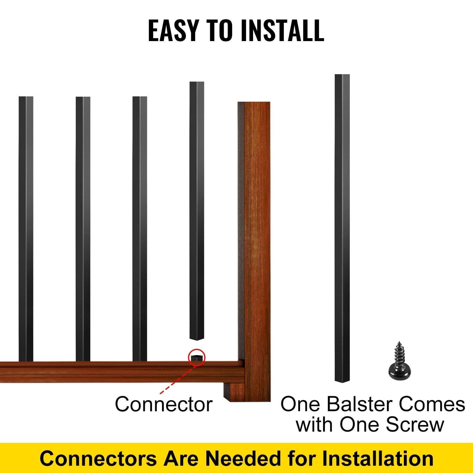 image-VEVOR Deck Balusters, 101 Pack Metal Deck Spindles, 32"x0.8" Staircase Baluster with Screws, Aluminum Alloy Deck Railing for Wood and Composite Deck, Square Baluster for Outdoor Stair Deck Porch