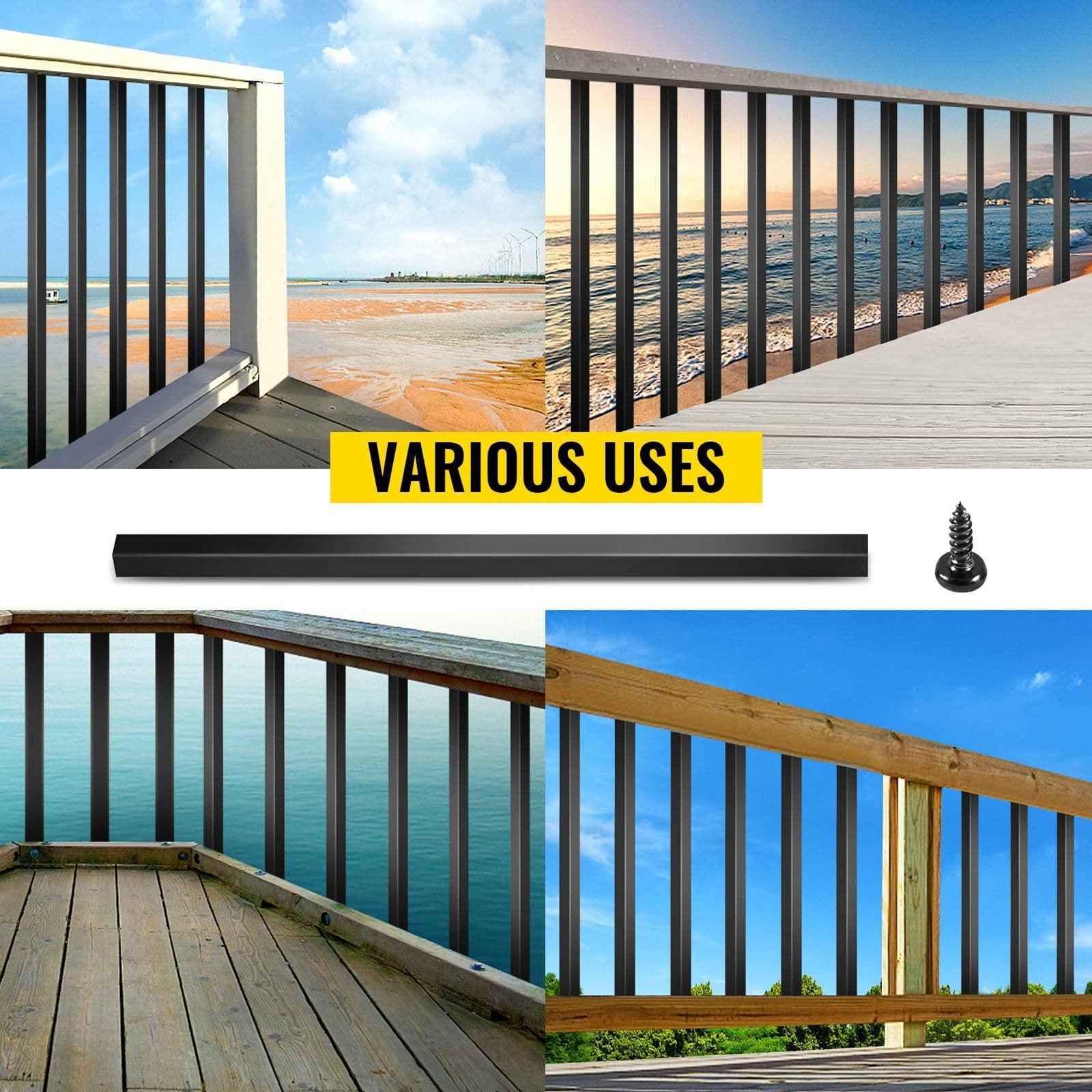 image-VEVOR Deck Balusters, 101 Pack Metal Deck Spindles, 32"x0.8" Staircase Baluster with Screws, Aluminum Alloy Deck Railing for Wood and Composite Deck, Square Baluster for Outdoor Stair Deck Porch