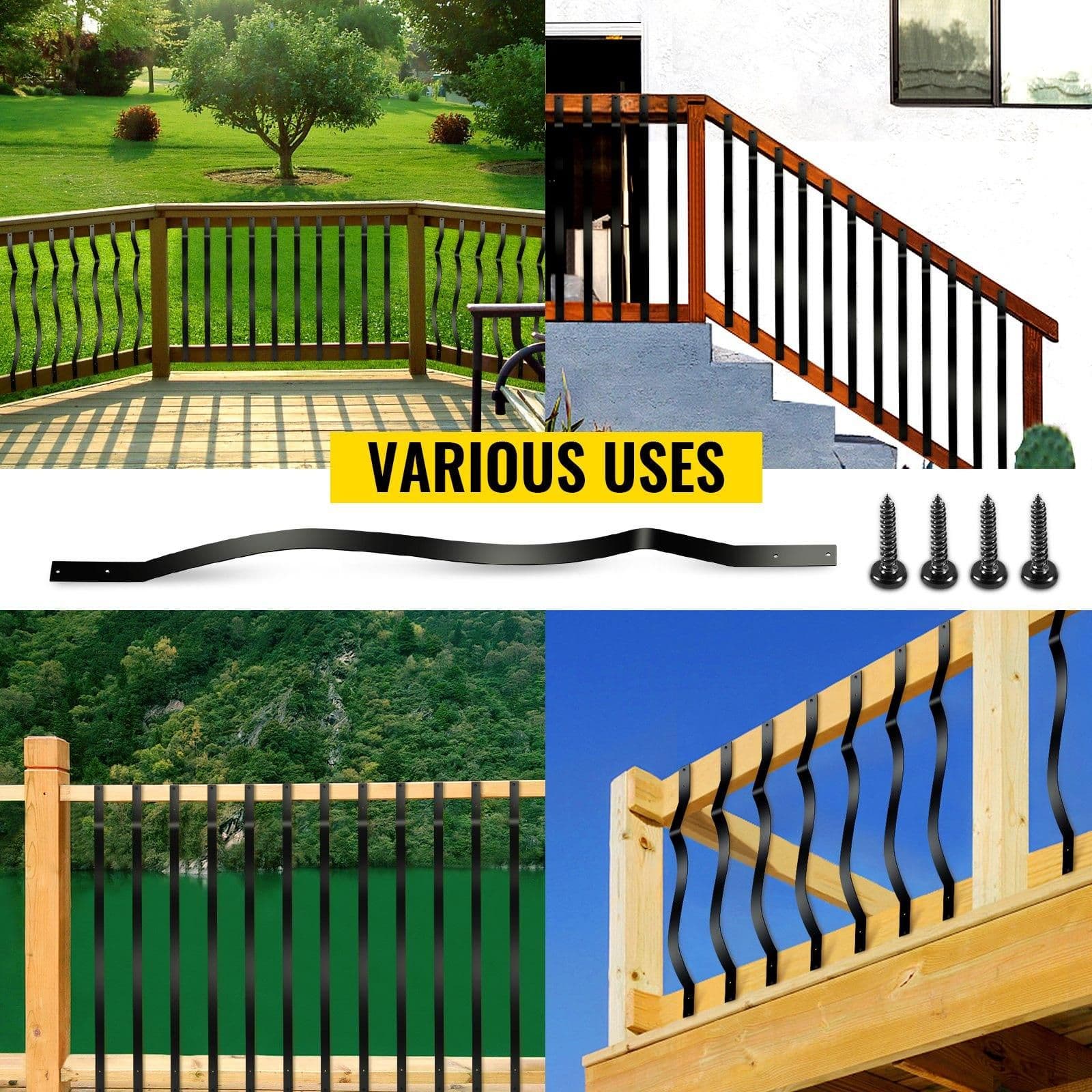 image-VEVOR Deck Balusters, 61 Pack Metal Deck Spindles, 32.25"x1" Staircase Baluster with Screws, Aluminum Alloy Deck Railing for Wood and Composite Deck,Stylish Baluster for Outdoor Stair Deck Porch