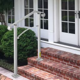 image-VEVOR Outdoor Stair Railing, Fit 2 or 3 Steps Alloy Metal Handrailing, Front Porch Flexible Transitional Handrail, Arch Step Rail with Installation Kit, for Concrete or Wooden Stairs, Silver