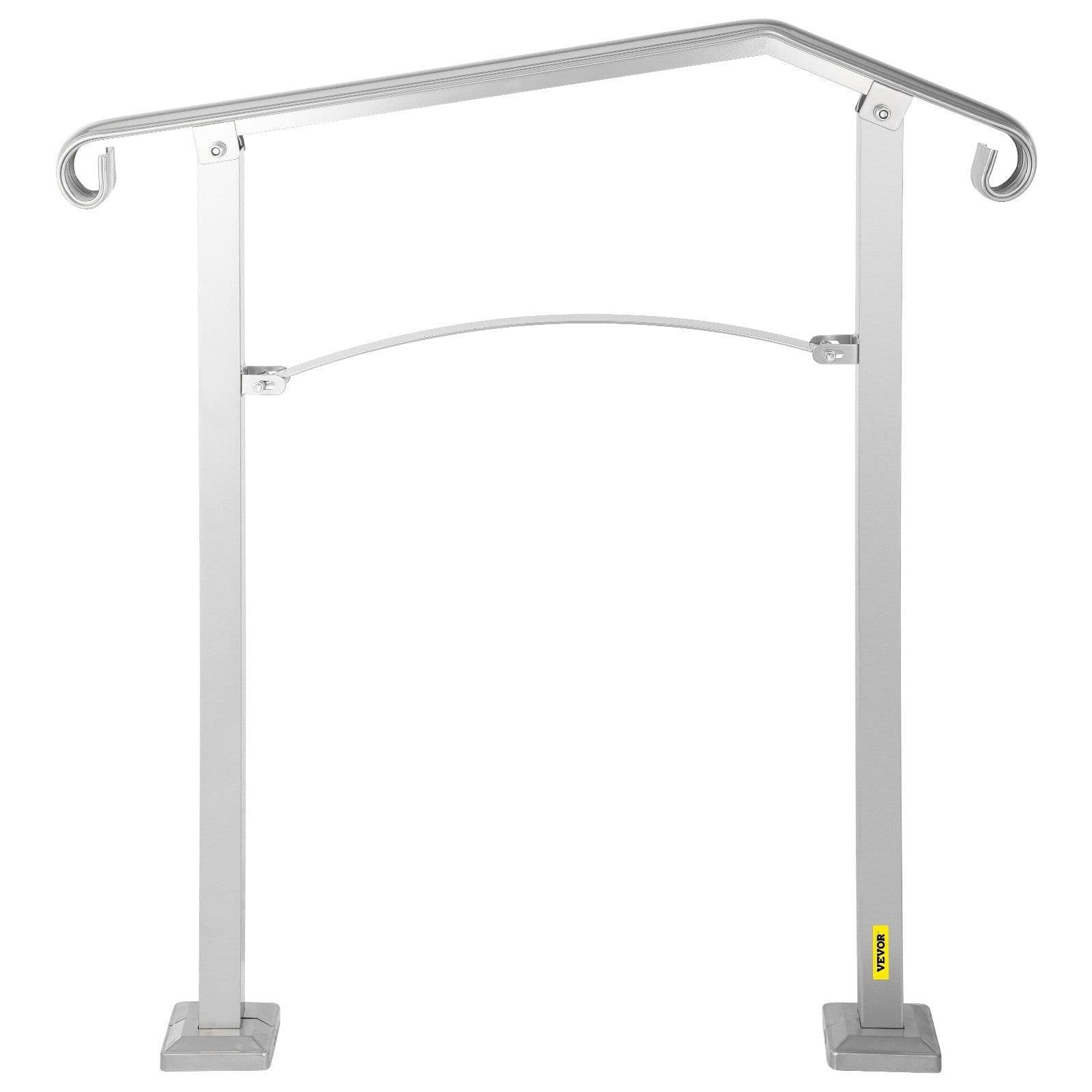 image-VEVOR Outdoor Stair Railing, Fit 2 or 3 Steps Alloy Metal Handrailing, Front Porch Flexible Transitional Handrail, Arch Step Rail with Installation Kit, for Concrete or Wooden Stairs, Silver