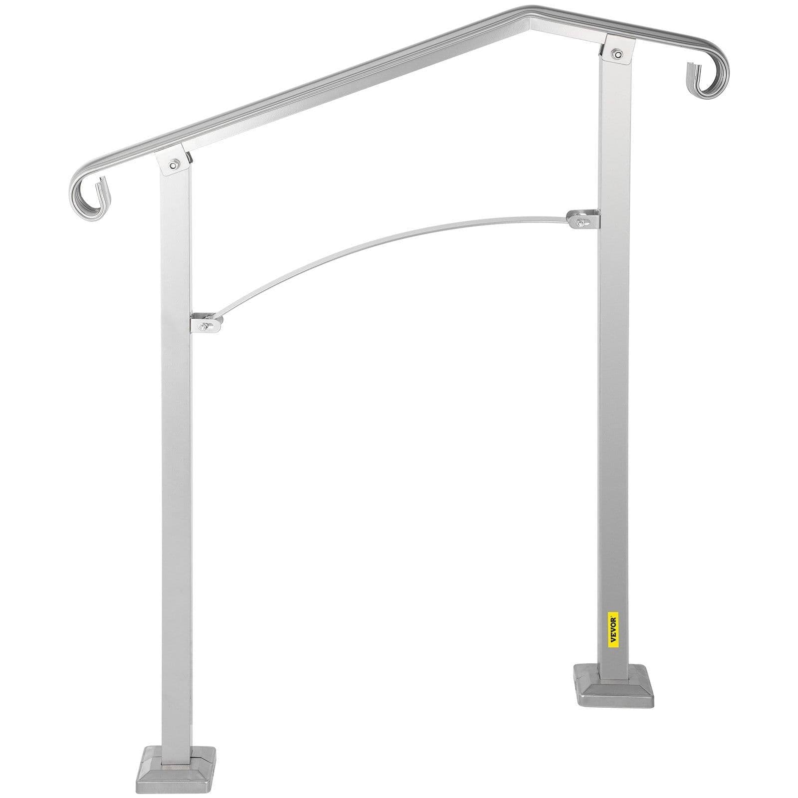 image-VEVOR Outdoor Stair Railing, Fit 2 or 3 Steps Alloy Metal Handrailing, Front Porch Flexible Transitional Handrail, Arch Step Rail with Installation Kit, for Concrete or Wooden Stairs, Silver