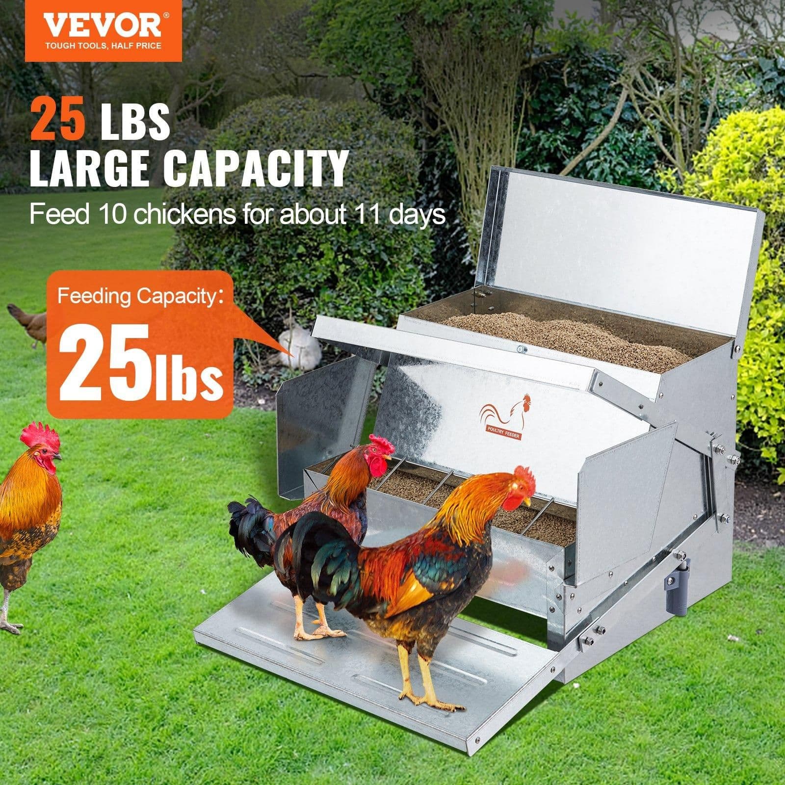 image-VEVOR Automatic Chicken Feeder - 25 lbs Galvanized Steel