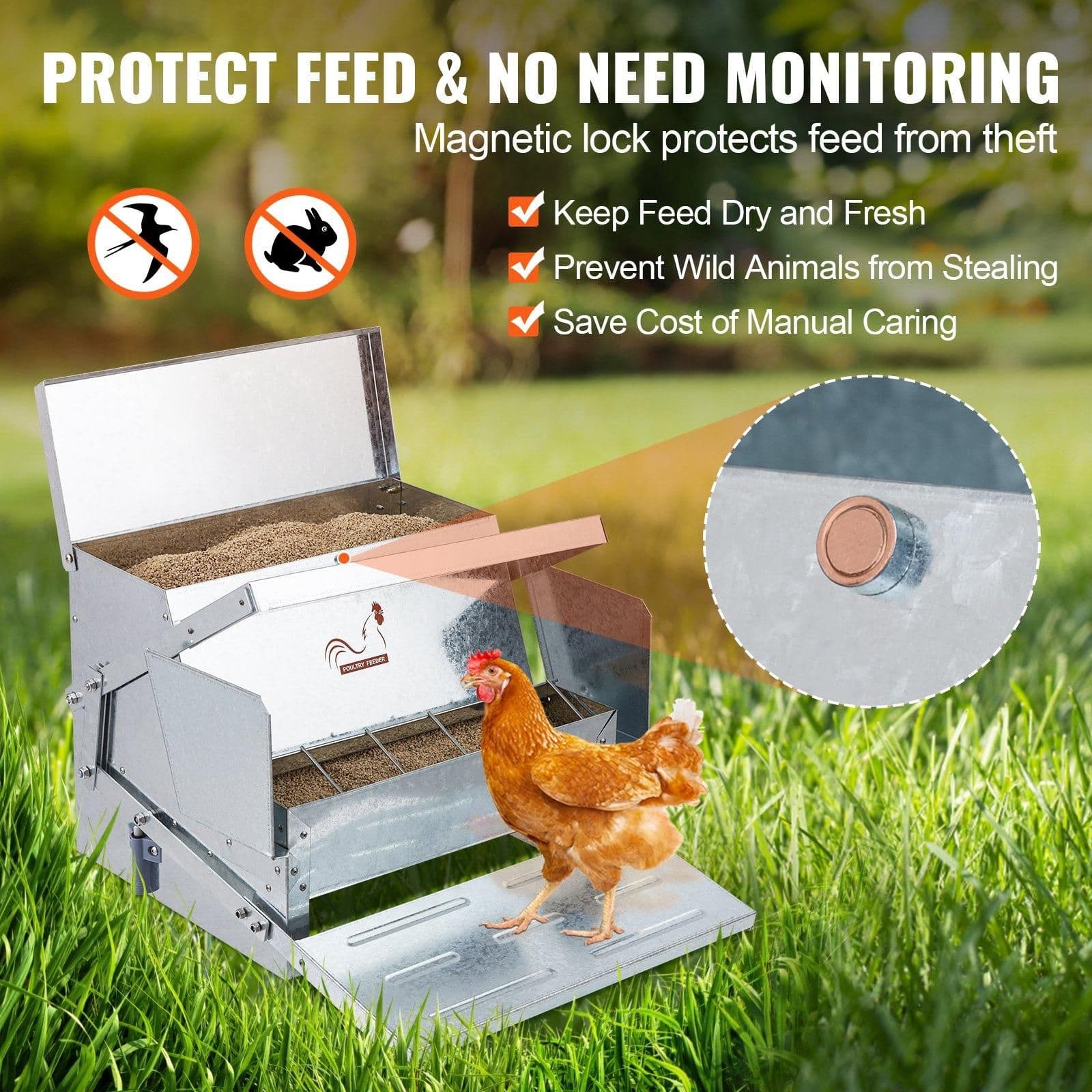 image-VEVOR Automatic Chicken Feeder - 25 lbs Galvanized Steel