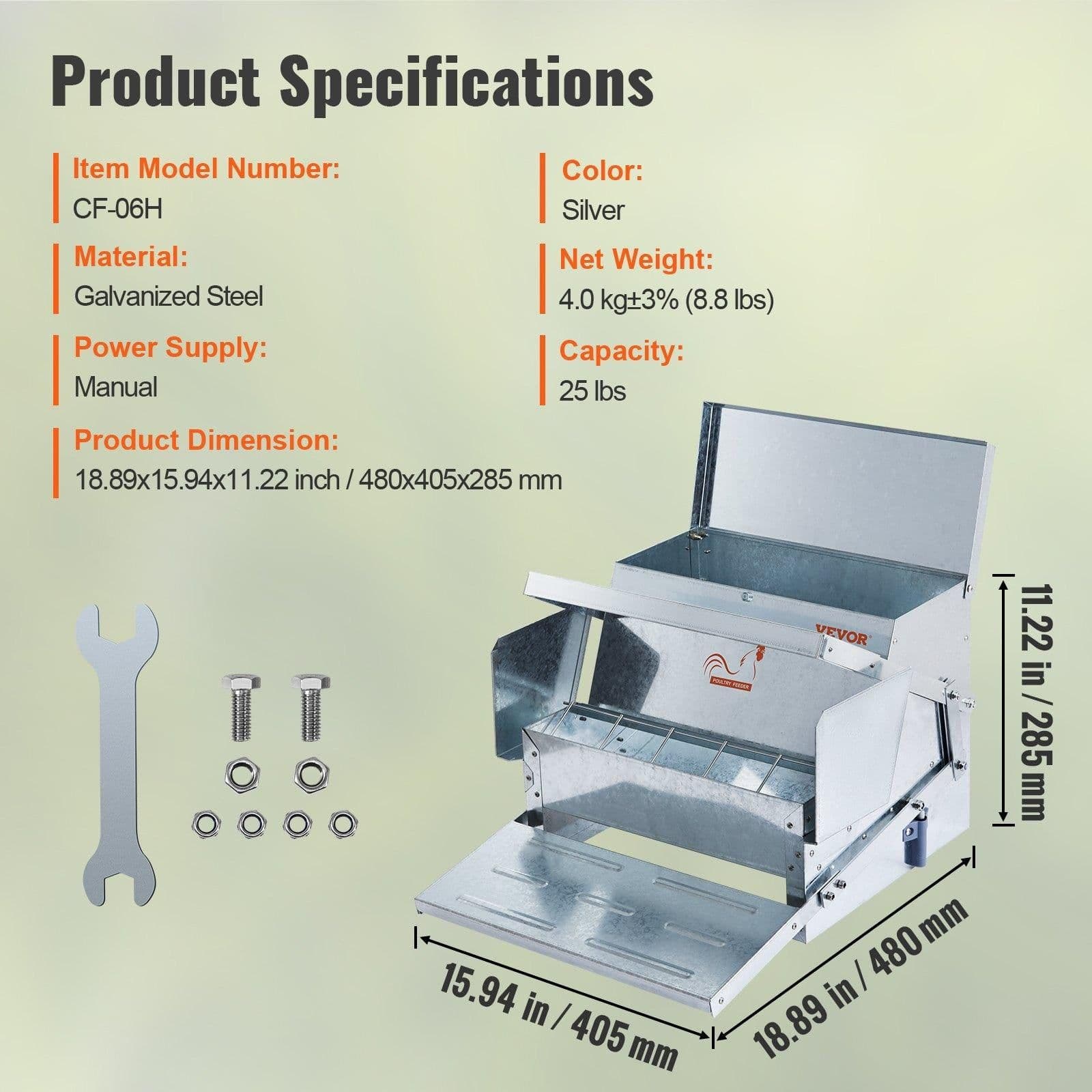 image-VEVOR Automatic Chicken Feeder - 25 lbs Galvanized Steel