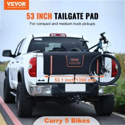 image-VEVOR Tailgate Bike Pad, 53" Truck Tailgate Pad Carry 5 Mountain Bikes, Upgraded Grooves Tailgate Protection Pad with Reflective Strips and Tool Pockets, with Camera Opening for Mid-Size Pickup Trucks