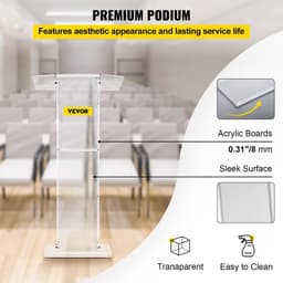 image-VEVOR Acrylic Podium 45" Tall Plexiglass Podium 26.8"x15" Table Acrylic Pulpits for Churches with 8 mm Thick Acrylic Board Acrylic Podiums and Lecterns Design for Lecture Recital Speech & Presentat