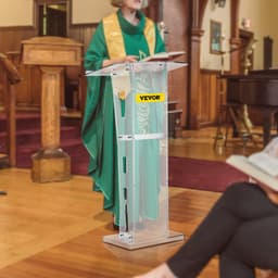 image-VEVOR Acrylic Podium 45" Tall Plexiglass Podium 26.8"x15" Table Acrylic Pulpits for Churches with 8 mm Thick Acrylic Board Acrylic Podiums and Lecterns Design for Lecture Recital Speech & Presentat