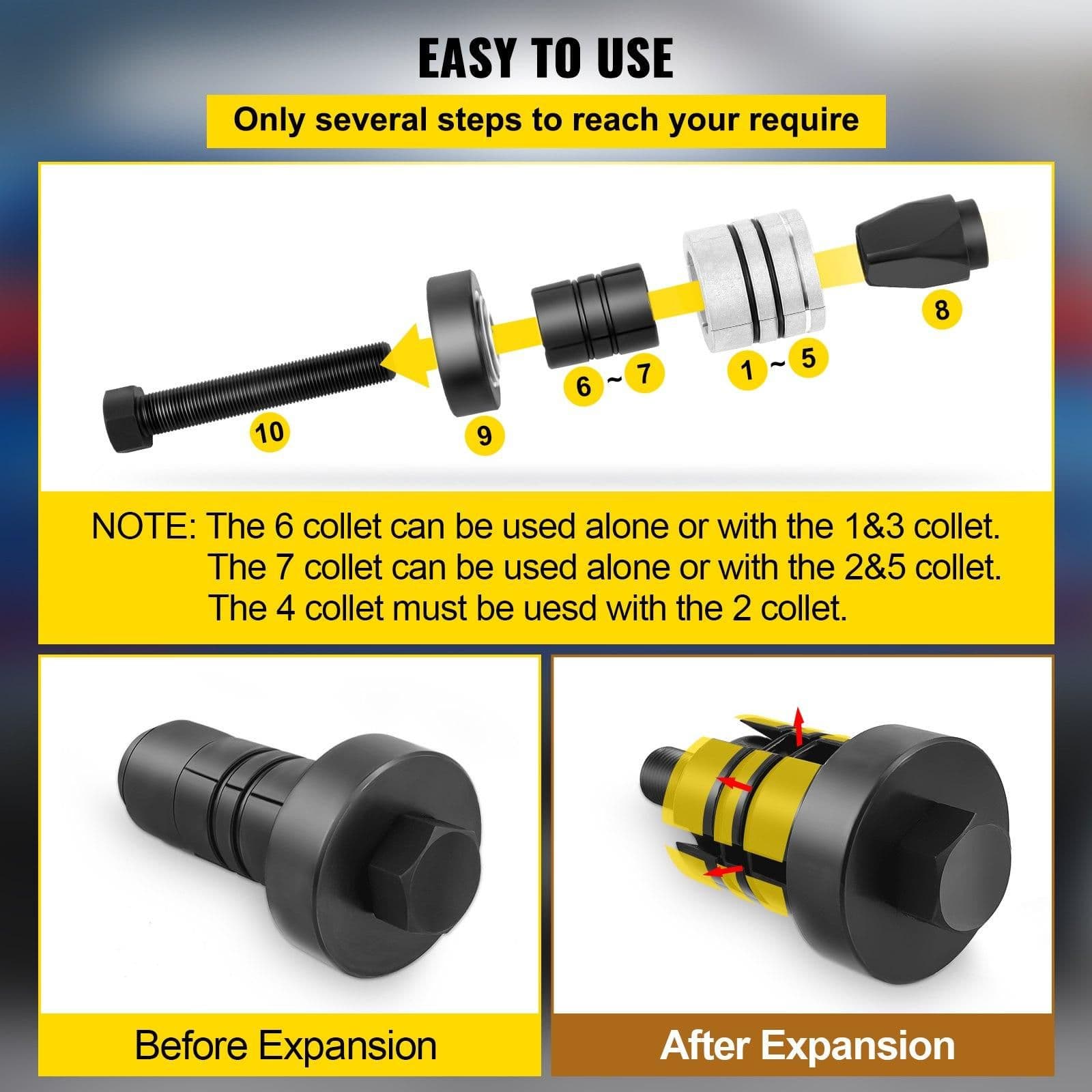 image-VEVOR Pipe Stretcher Kit, Exhaust Pipe Stretcher Kit 1-5/8" to 4-1/4", Exhaust Pipe Expander Kit for Tail Pipe Tube, Exhaust Pipe Expander Tool with Storing Case, 7 Pcs Pipe Expander, Exhaust Stretc