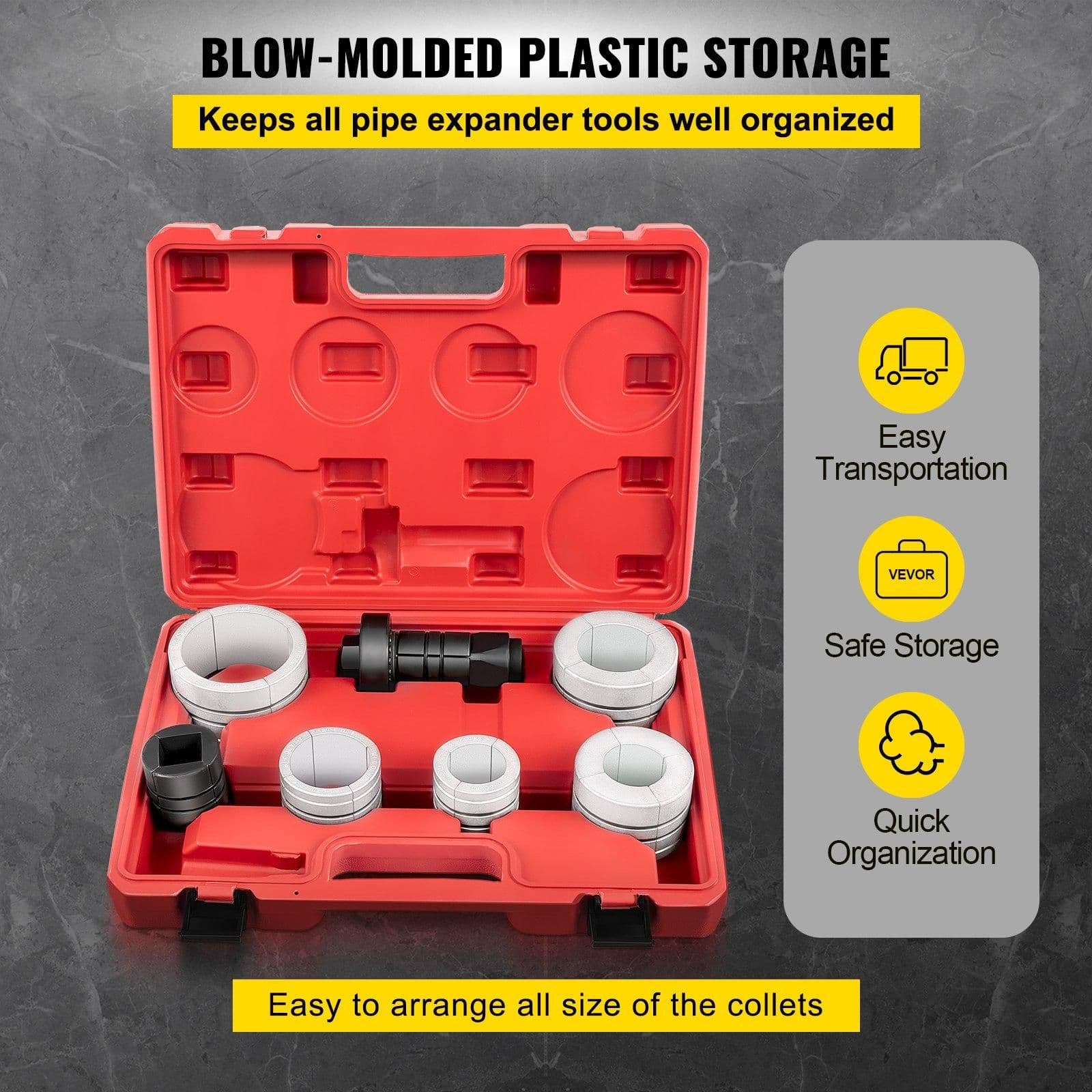 image-VEVOR Pipe Stretcher Kit, Exhaust Pipe Stretcher Kit 1-5/8" to 4-1/4", Exhaust Pipe Expander Kit for Tail Pipe Tube, Exhaust Pipe Expander Tool with Storing Case, 7 Pcs Pipe Expander, Exhaust Stretc