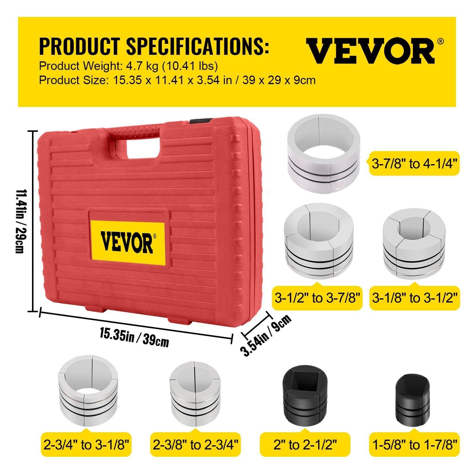 image-VEVOR Pipe Stretcher Kit, Exhaust Pipe Stretcher Kit 1-5/8" to 4-1/4", Exhaust Pipe Expander Kit for Tail Pipe Tube, Exhaust Pipe Expander Tool with Storing Case, 7 Pcs Pipe Expander, Exhaust Stretc