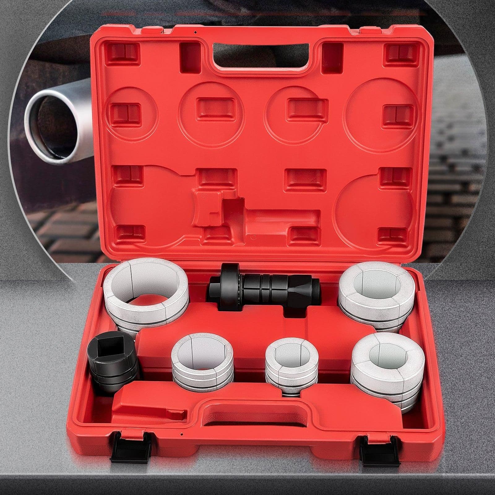 image-VEVOR Pipe Stretcher Kit, Exhaust Pipe Stretcher Kit 1-5/8" to 4-1/4", Exhaust Pipe Expander Kit for Tail Pipe Tube, Exhaust Pipe Expander Tool with Storing Case, 7 Pcs Pipe Expander, Exhaust Stretc