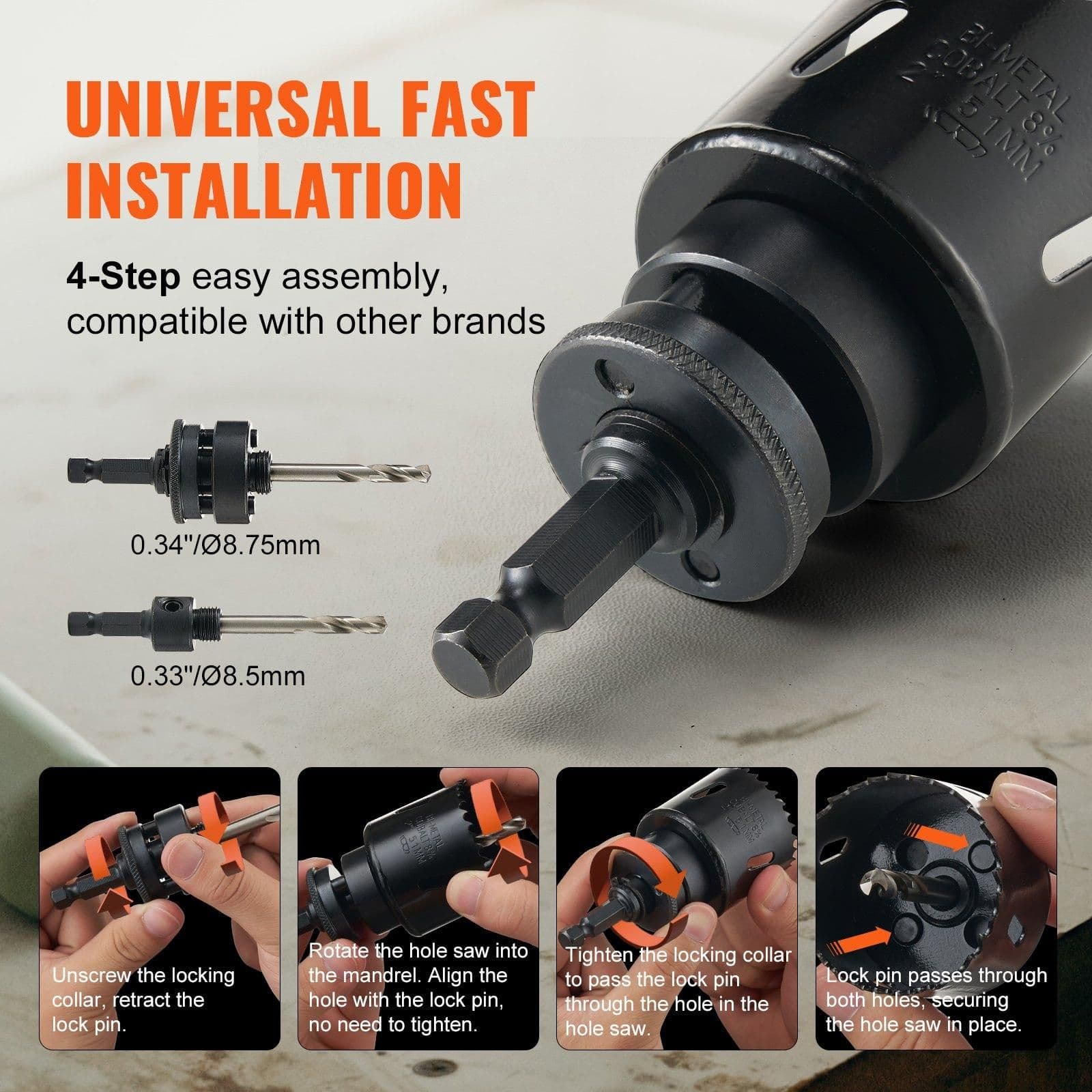 image-VEVOR Hole Saw Kit, 18 PCS Saw Blades, 6 Drill Bits, 1 Hex Wrench, General Purpose Size from 3/4" to 4-1/2", Bi Metal M42 Hole Saw Set with Carrying Case, Ideal for Wood Board, Plastic and Iron Plate