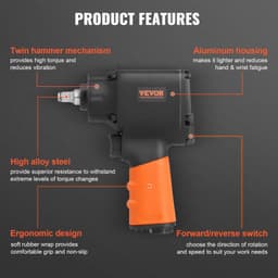 image-VEVOR Air Impact Wrench, 3/8-Inch Drive Air Impact Gun, Up to 690ft-lbs Nut-busting Torque, Lightweight Pneumatic Impact Wrench for Auto Repairs and Maintenance
