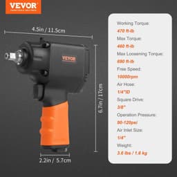 image-VEVOR Air Impact Wrench, 3/8-Inch Drive Air Impact Gun, Up to 690ft-lbs Nut-busting Torque, Lightweight Pneumatic Impact Wrench for Auto Repairs and Maintenance