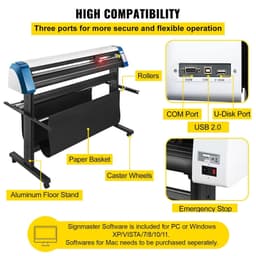 image-VEVOR Vinyl Cutter 53 Inch Vinyl Cutter Machine Semi-Automatic DIY Vinyl Printer Cutter Machine Manual Positioning Sign Cutting with Floor Stand Signmaster Software